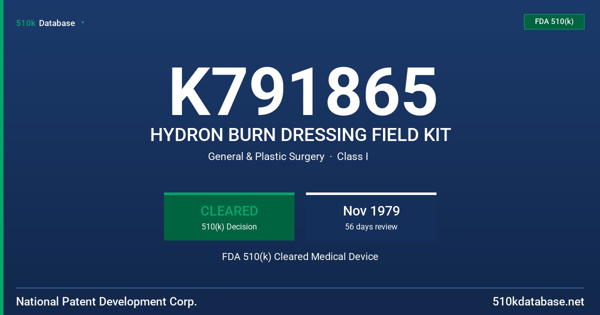 K791865 HYDRON BURN DRESSING FIELD KIT FDA 510(k) Cleared Medical Device
