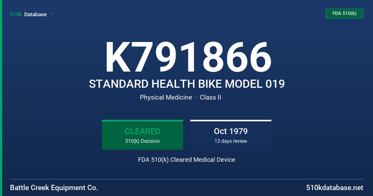 K791866 STANDARD HEALTH BIKE MODEL 019 FDA 510(k) Cleared Medical Device