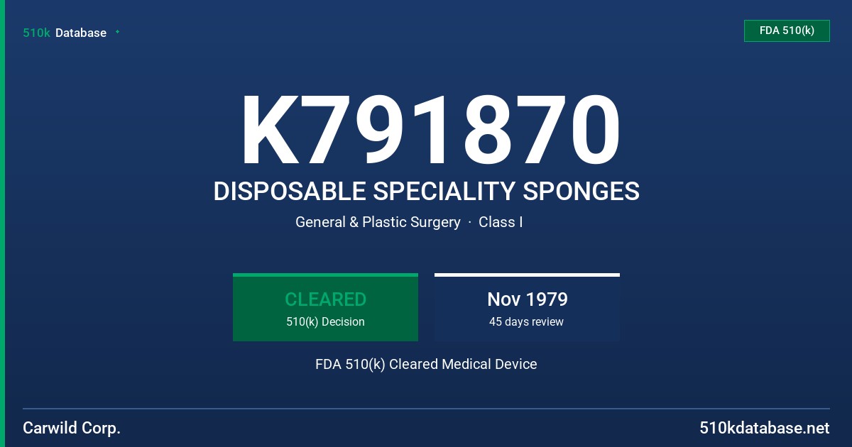 K791870 DISPOSABLE SPECIALITY SPONGES FDA 510(k) Cleared Medical Device
