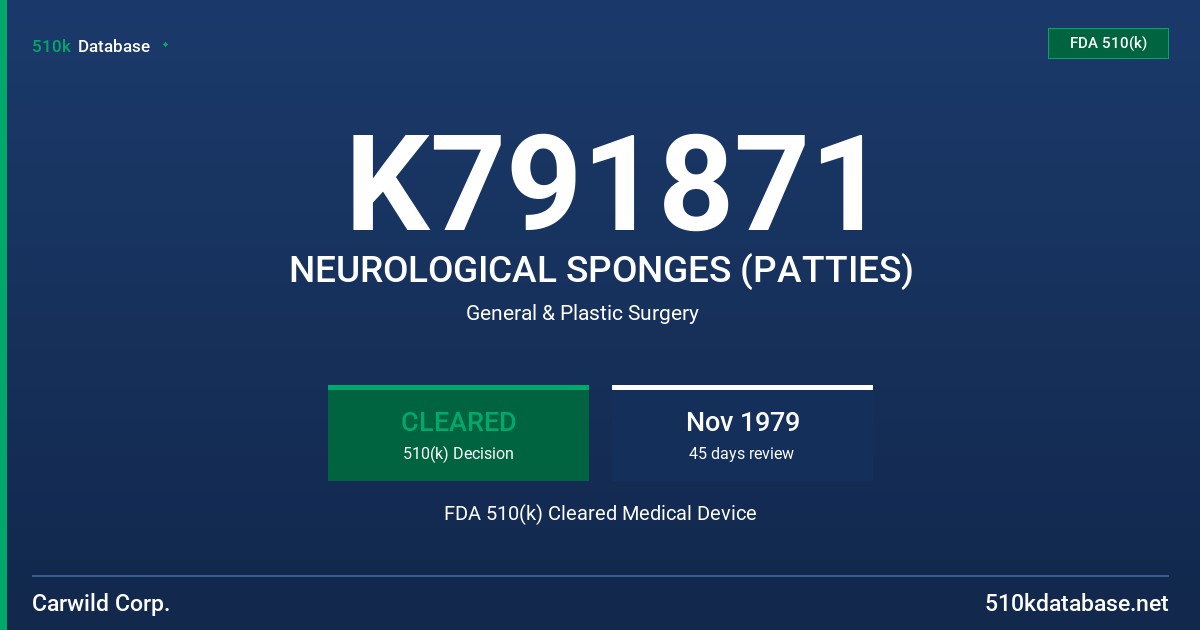 K791871 NEUROLOGICAL SPONGES (PATTIES) FDA 510(k) Cleared Medical Device