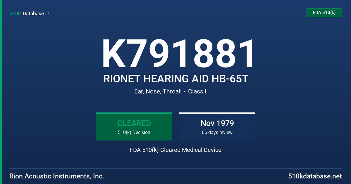 K791881 RIONET HEARING AID HB-65T FDA 510(k) Cleared Medical Device