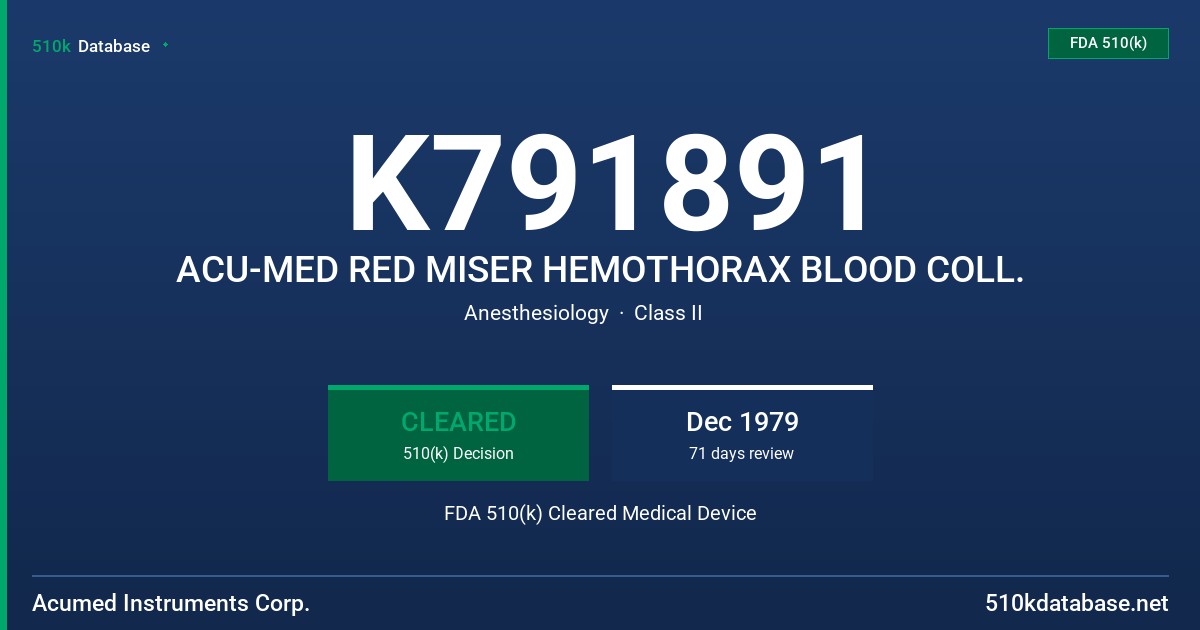 K791891 ACU-MED RED MISER HEMOTHORAX BLOOD COLL. FDA 510(k) Cleared Medical Device