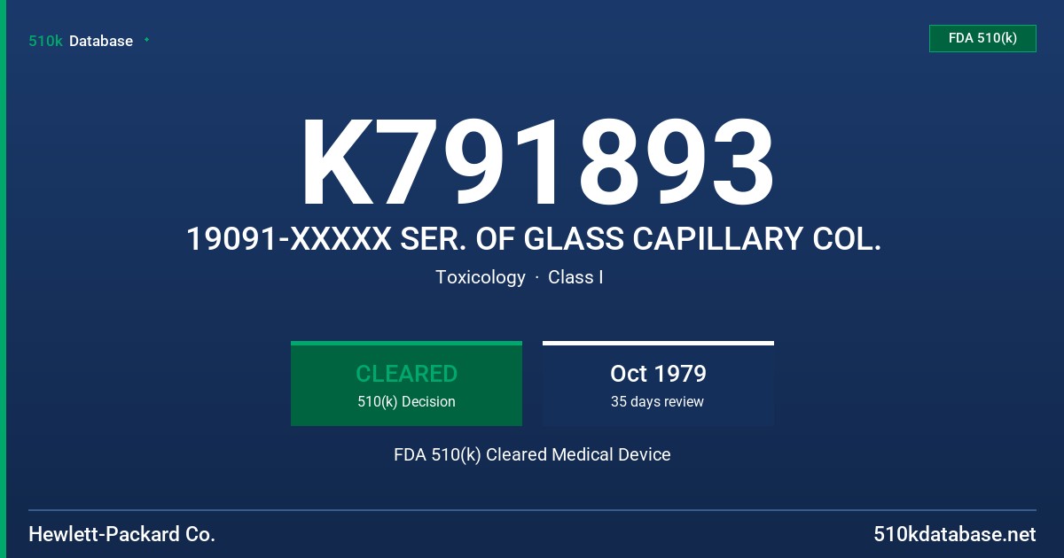 K791893 19091-XXXXX SER. OF GLASS CAPILLARY COL. FDA 510(k) Cleared Medical Device