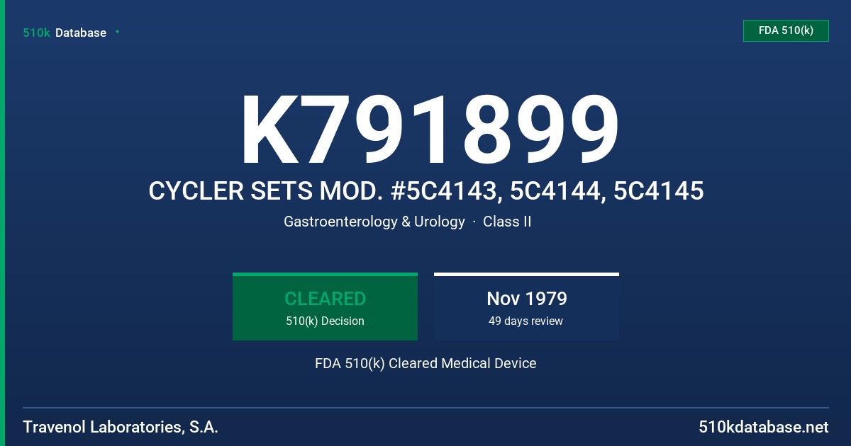 K791899 CYCLER SETS MOD. #5C4143, 5C4144, 5C4145 FDA 510(k) Cleared Medical Device
