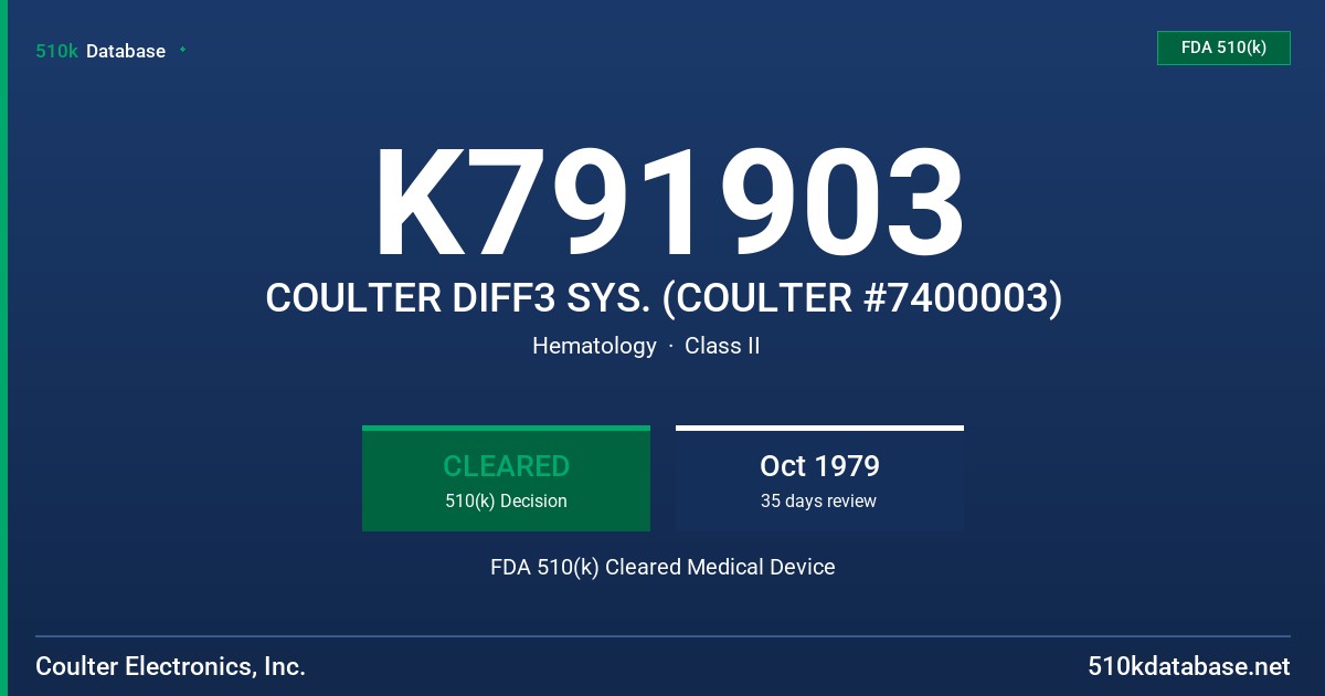 K791903 COULTER DIFF3 SYS. (COULTER #7400003) FDA 510(k) Cleared Medical Device