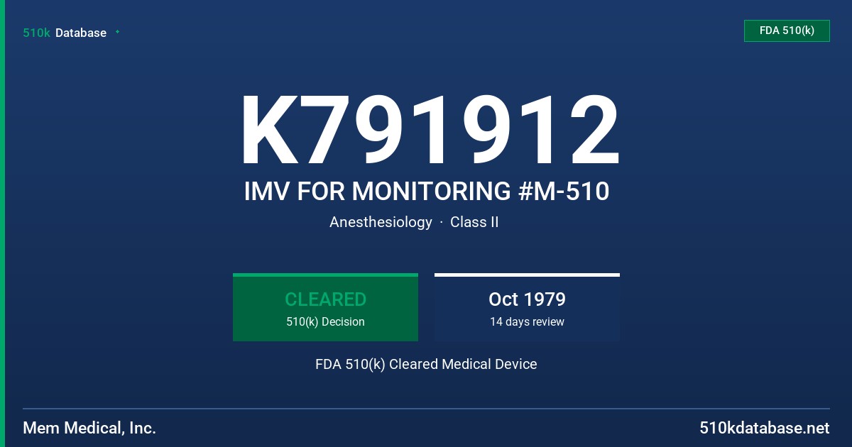 K791912 IMV FOR MONITORING #M-510 FDA 510(k) Cleared Medical Device