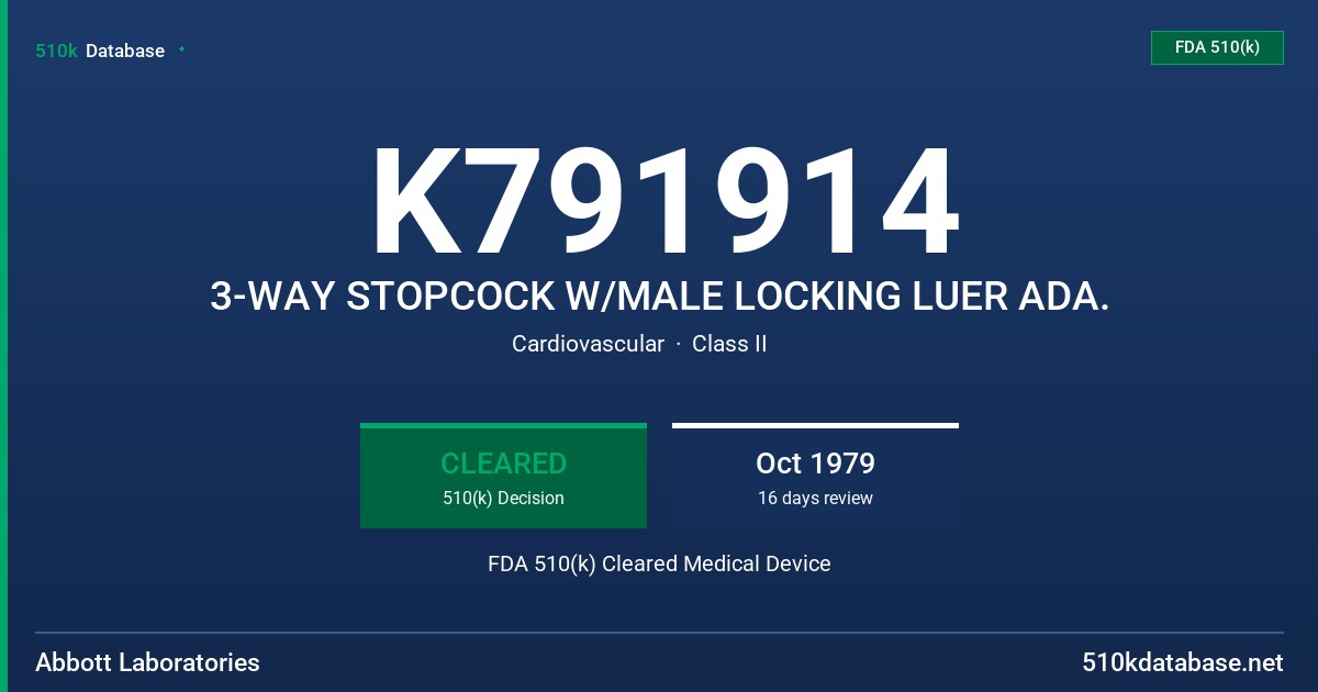 K791914 3-WAY STOPCOCK W/MALE LOCKING LUER ADA. FDA 510(k) Cleared Medical Device