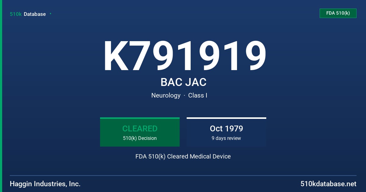K791919 BAC JAC FDA 510(k) Cleared Medical Device