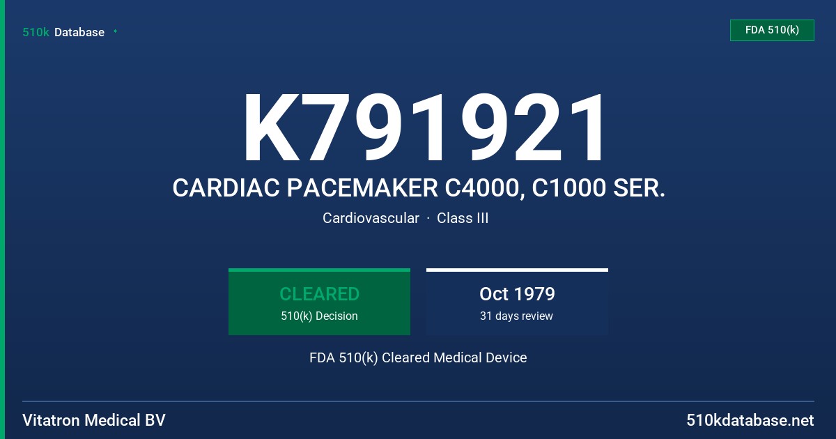 K791921 CARDIAC PACEMAKER C4000, C1000 SER. FDA 510(k) Cleared Medical Device