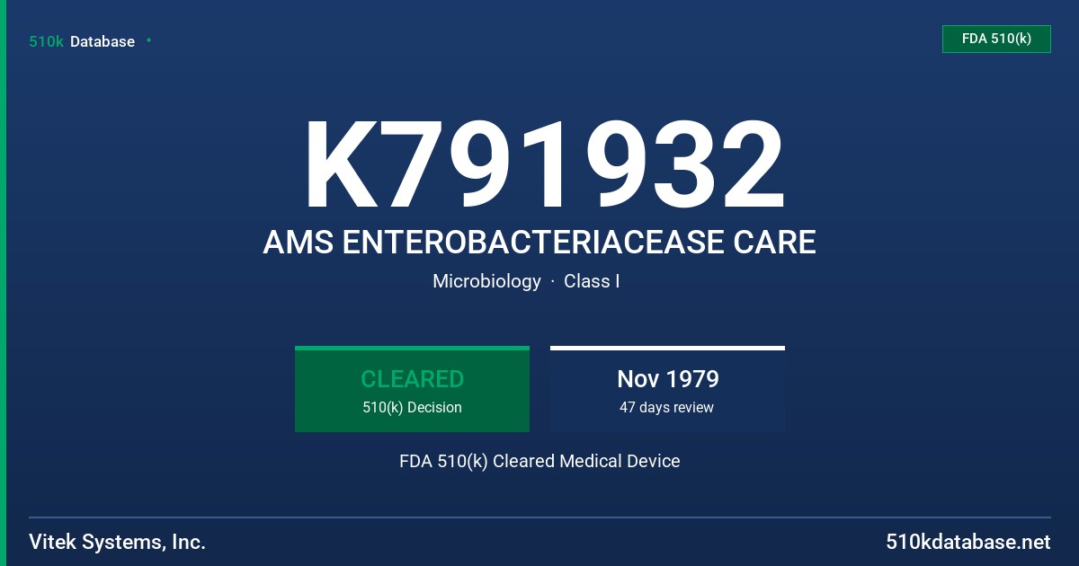 K791932 AMS ENTEROBACTERIACEASE CARE FDA 510(k) Cleared Medical Device
