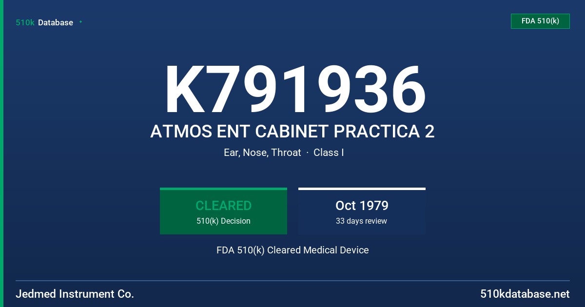 K791936 ATMOS ENT CABINET PRACTICA 2 FDA 510(k) Cleared Medical Device