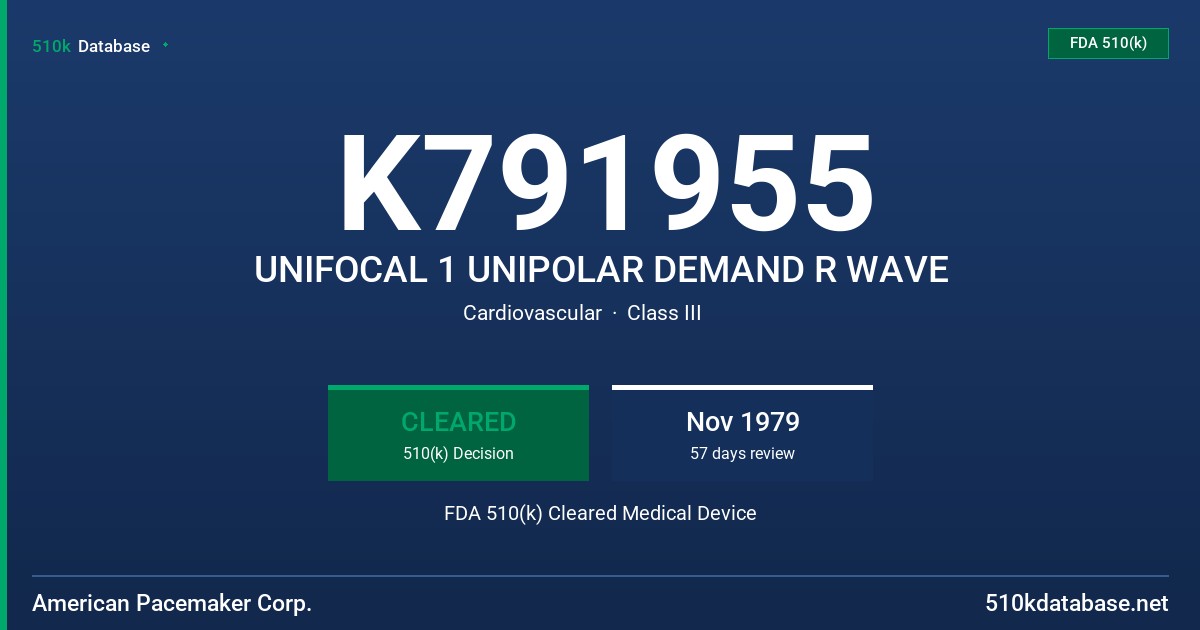K791955 UNIFOCAL 1 UNIPOLAR DEMAND R WAVE FDA 510(k) Cleared Medical Device