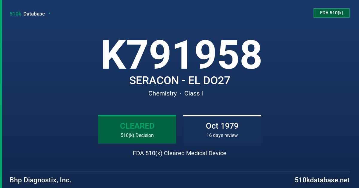 K791958 SERACON - EL DO27 FDA 510(k) Cleared Medical Device