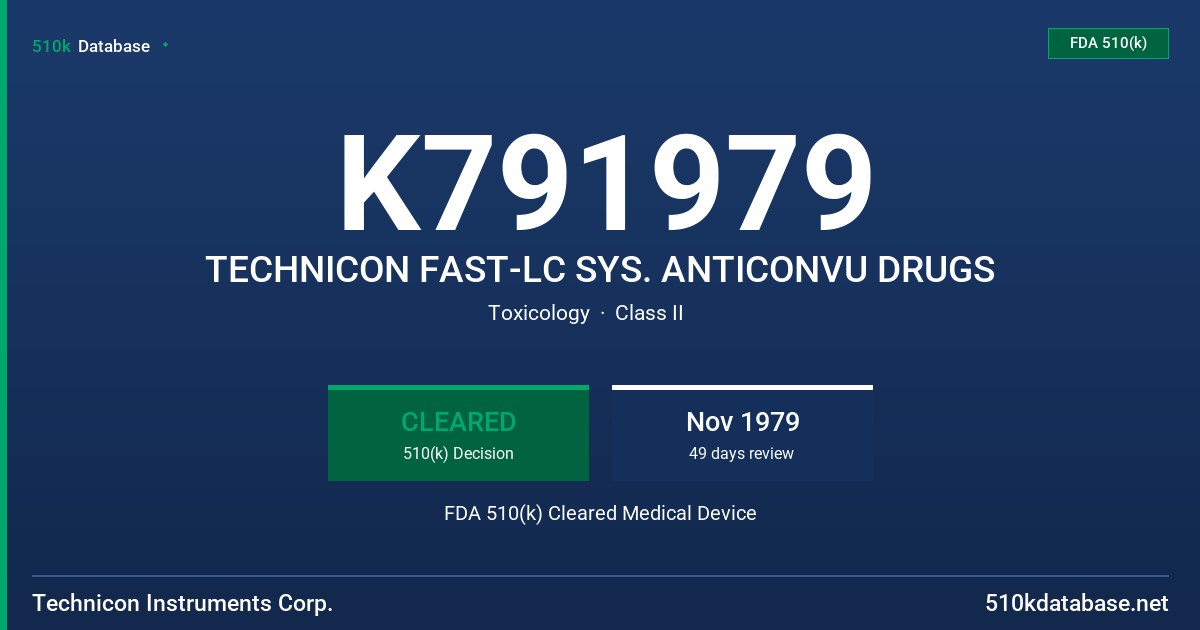 K791979 TECHNICON FAST-LC SYS. ANTICONVU DRUGS FDA 510(k) Cleared Medical Device