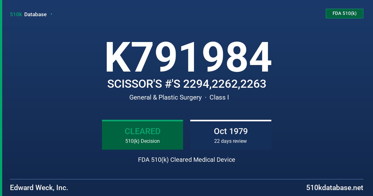 K791984 SCISSOR'S #'S 2294,2262,2263 FDA 510(k) Cleared Medical Device