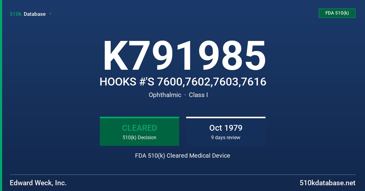 K791985 HOOKS #'S 7600,7602,7603,7616 FDA 510(k) Cleared Medical Device