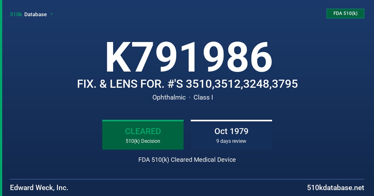 K791986 FIX. & LENS FOR. #'S 3510,3512,3248,3795 FDA 510(k) Cleared Medical Device