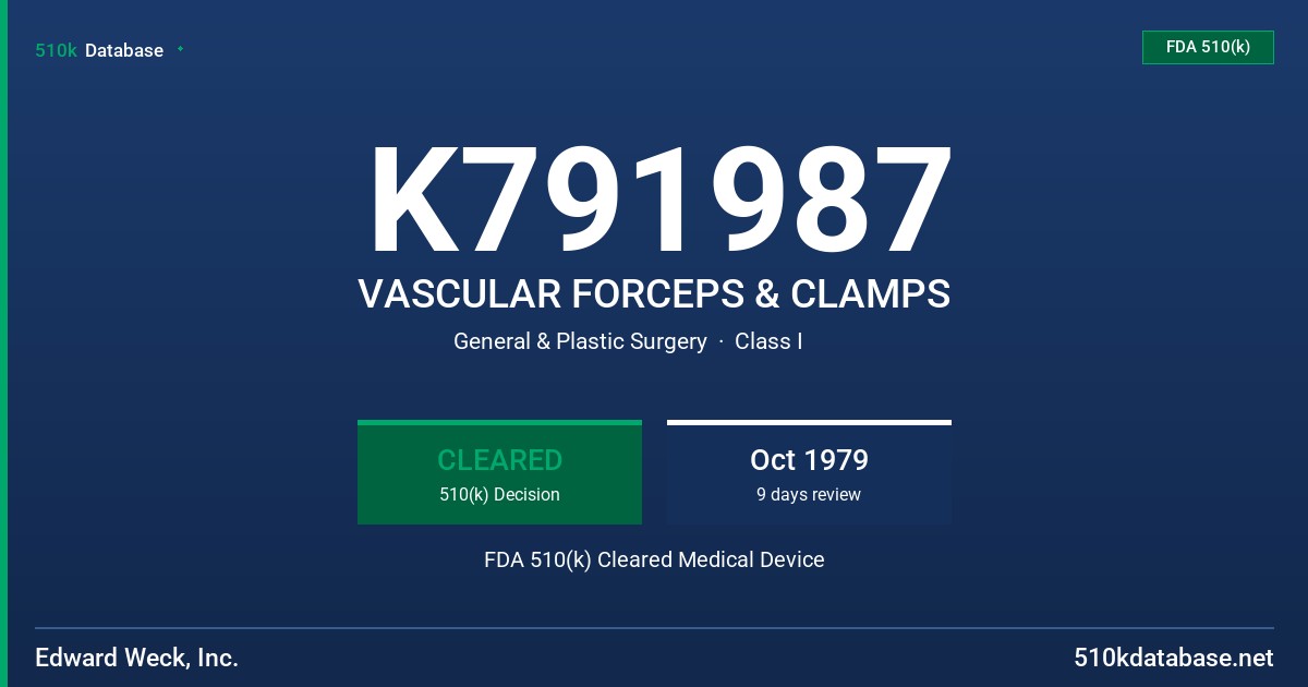 K791987 VASCULAR FORCEPS & CLAMPS FDA 510(k) Cleared Medical Device