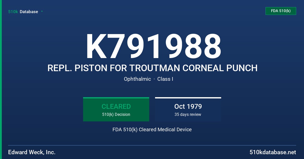 K791988 REPL. PISTON FOR TROUTMAN CORNEAL PUNCH FDA 510(k) Cleared Medical Device