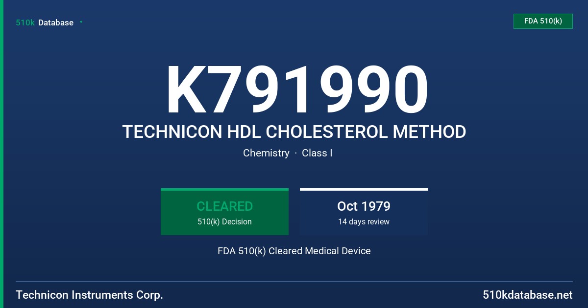 K791990 TECHNICON HDL CHOLESTEROL METHOD FDA 510(k) Cleared Medical Device