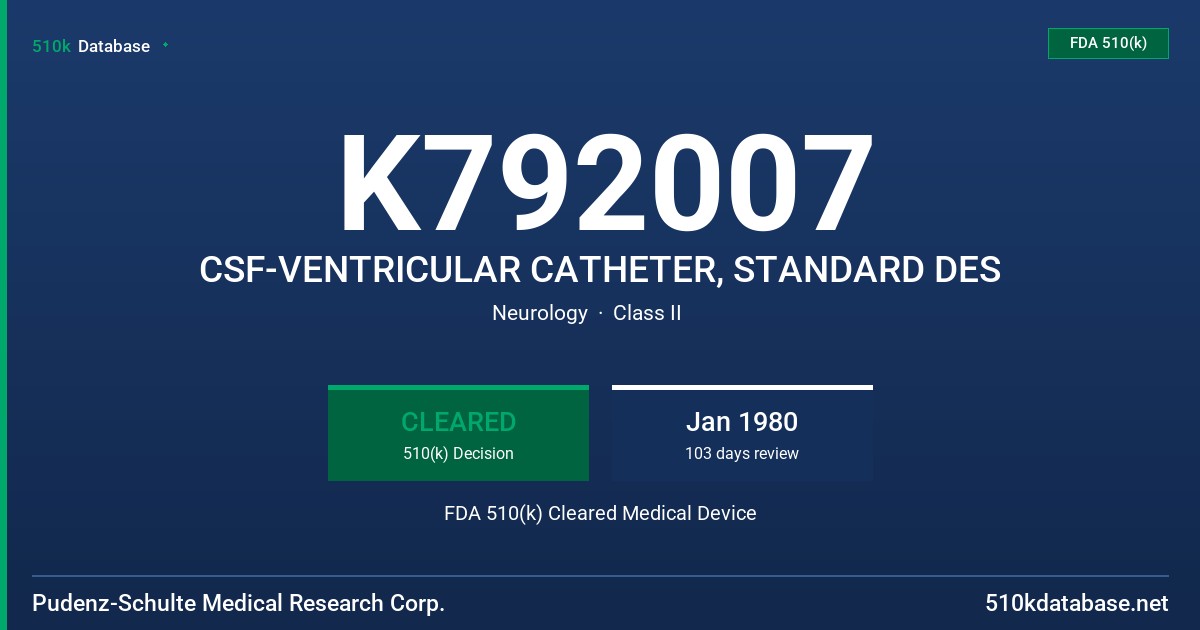 K792007 CSF-VENTRICULAR CATHETER, STANDARD DES FDA 510(k) Cleared Medical Device