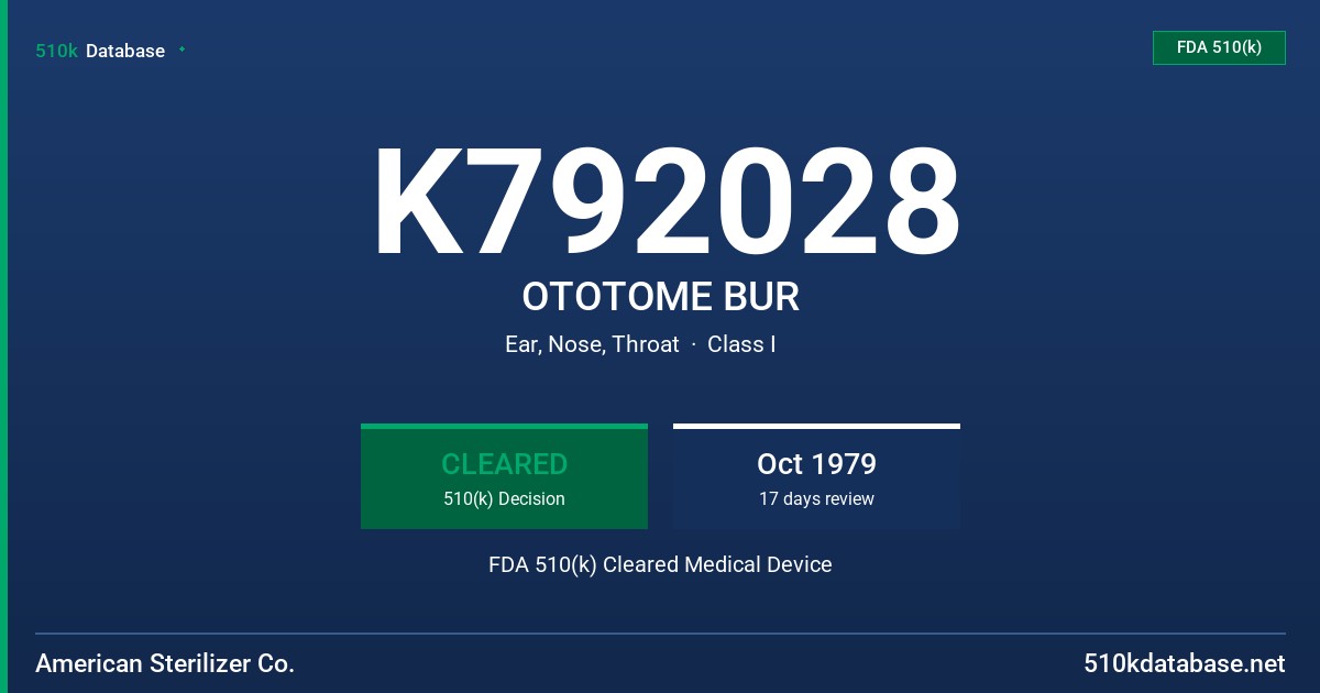 K792028 OTOTOME BUR FDA 510(k) Cleared Medical Device