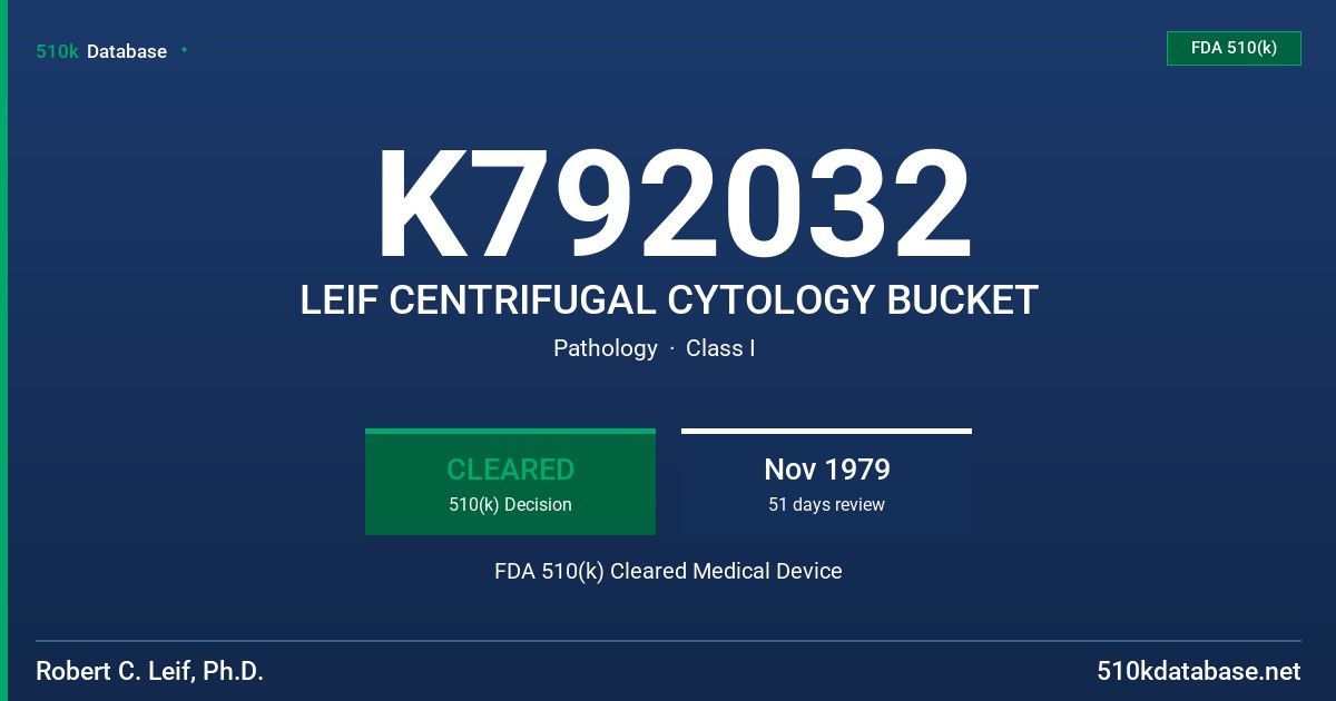K792032 LEIF CENTRIFUGAL CYTOLOGY BUCKET FDA 510(k) Cleared Medical Device