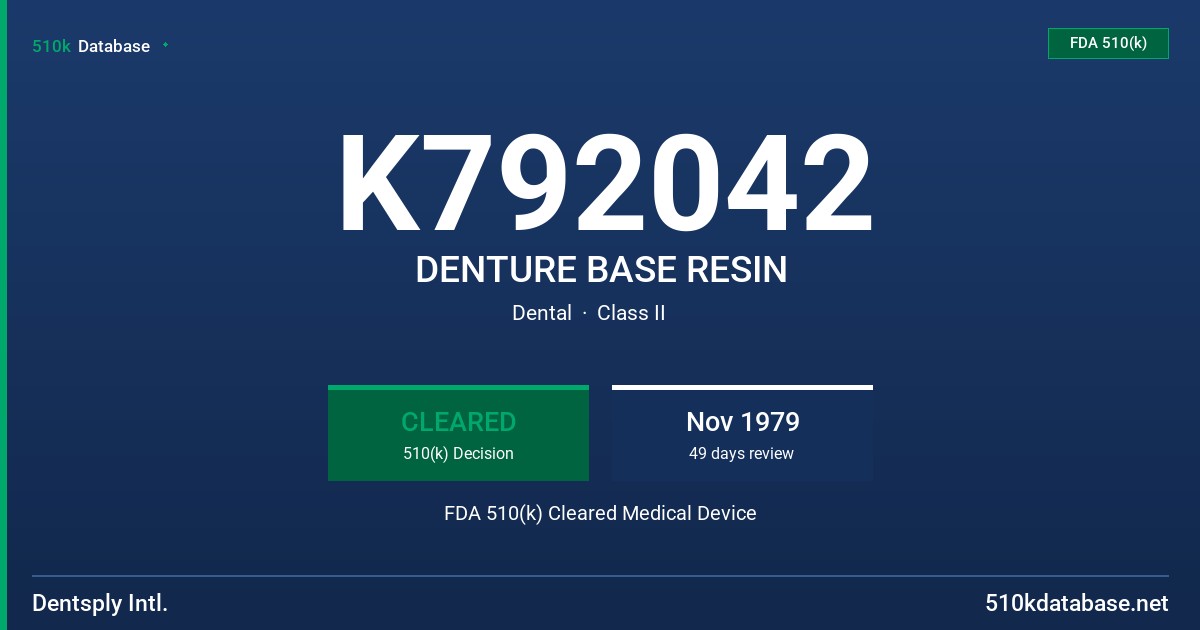 K792042 DENTURE BASE RESIN FDA 510(k) Cleared Medical Device