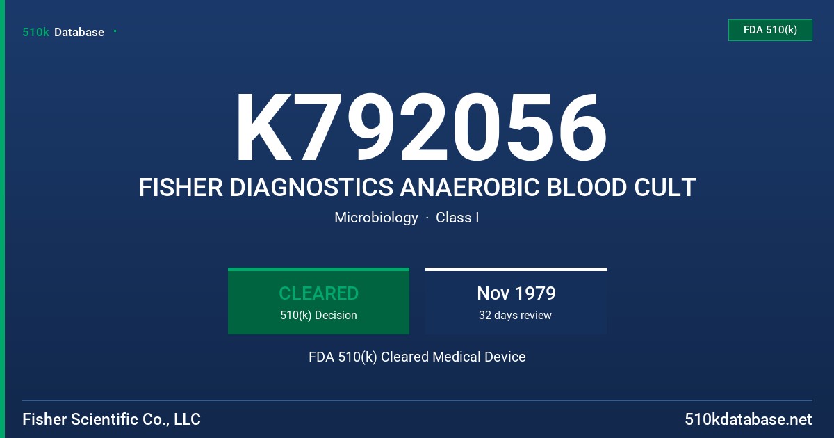 K792056 FISHER DIAGNOSTICS ANAEROBIC BLOOD CULT FDA 510(k) Cleared Medical Device