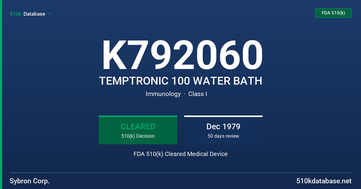 K792060 TEMPTRONIC 100 WATER BATH FDA 510(k) Cleared Medical Device