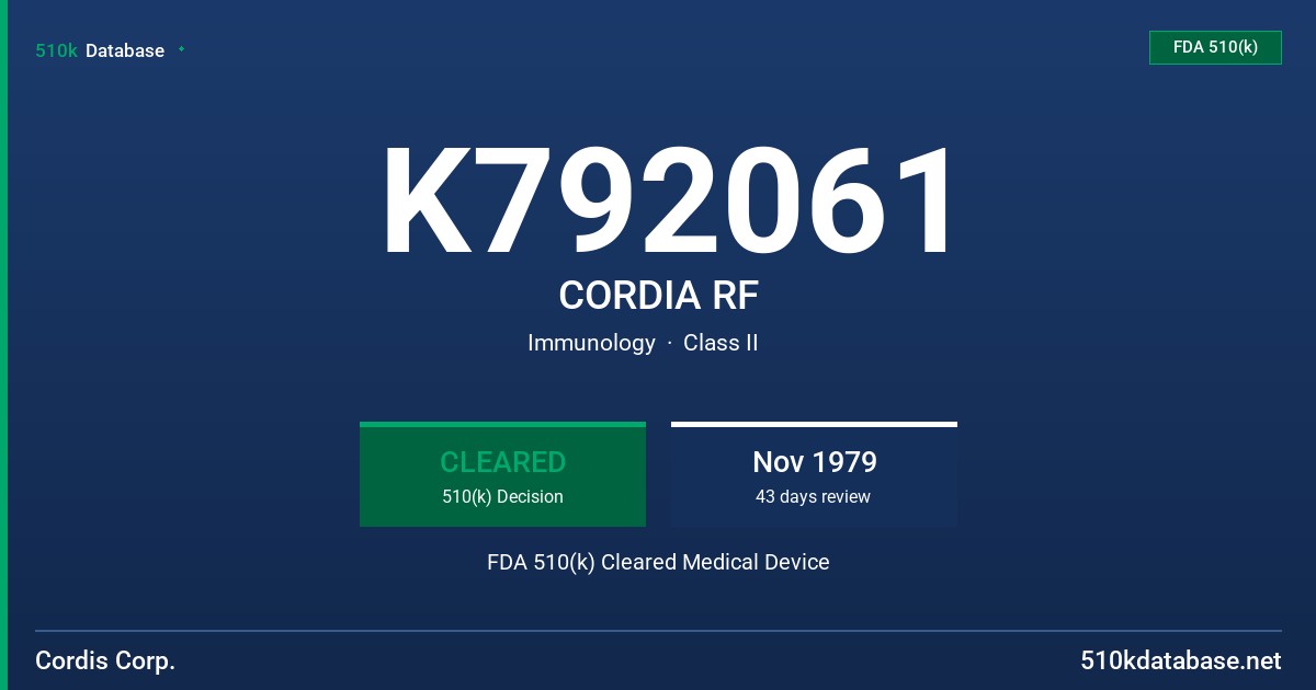 K792061 CORDIA RF FDA 510(k) Cleared Medical Device