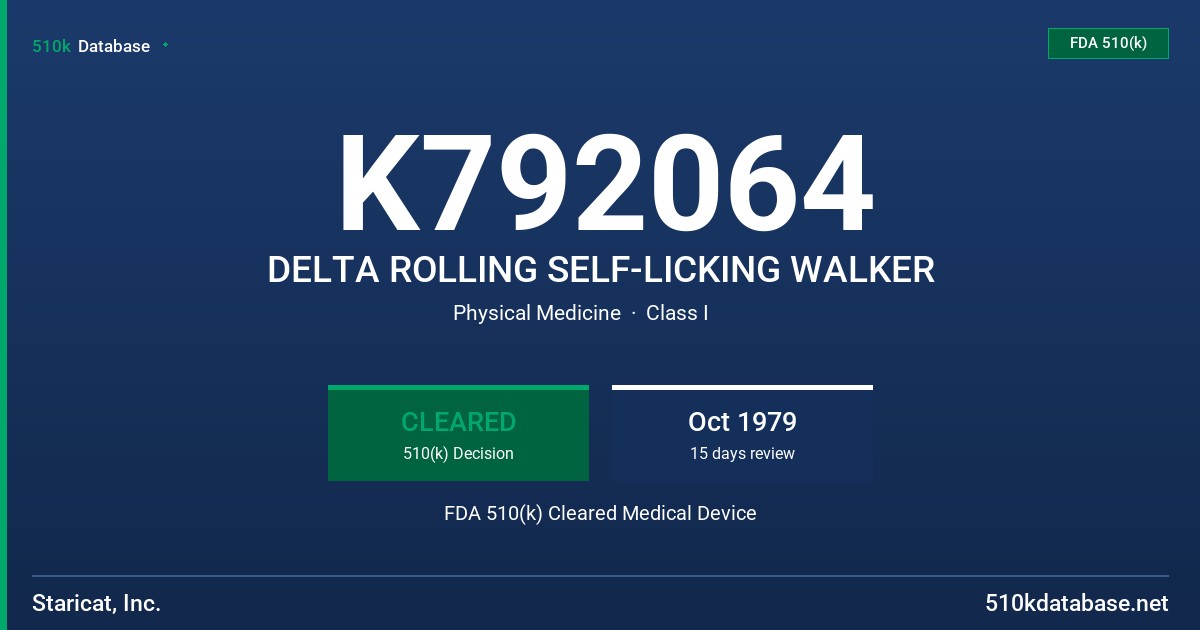 K792064 DELTA ROLLING SELF-LICKING WALKER FDA 510(k) Cleared Medical Device