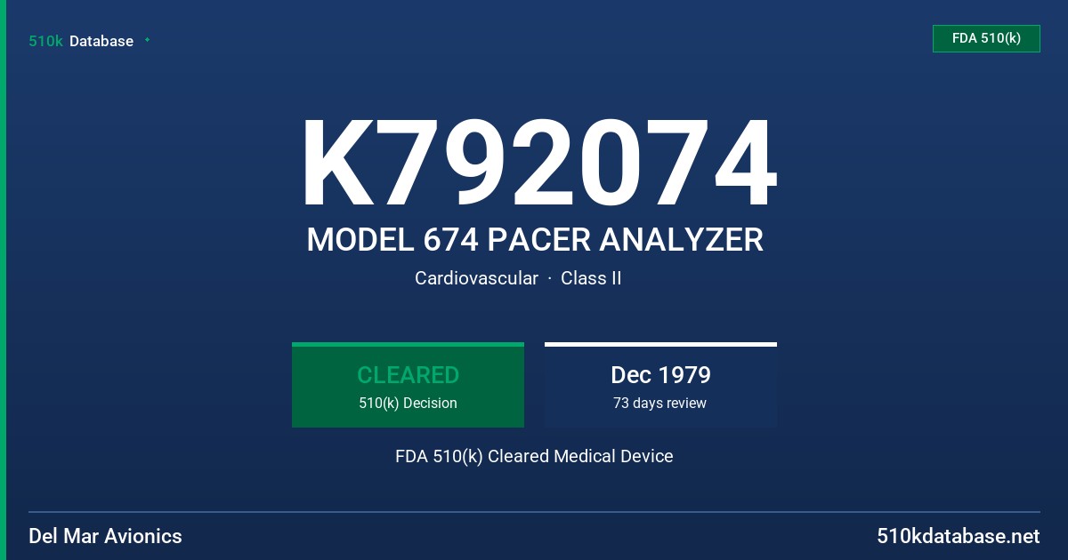 K792074 MODEL 674 PACER ANALYZER FDA 510(k) Cleared Medical Device