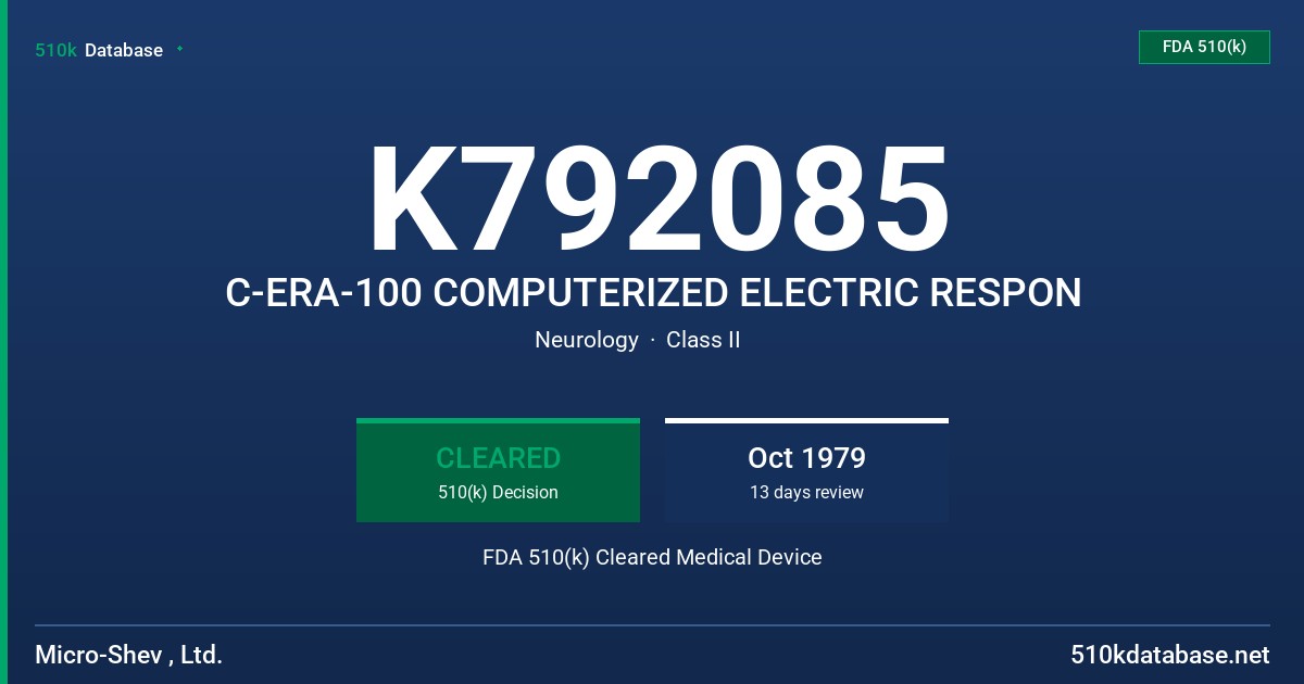 K792085 C-ERA-100 COMPUTERIZED ELECTRIC RESPON FDA 510(k) Cleared Medical Device