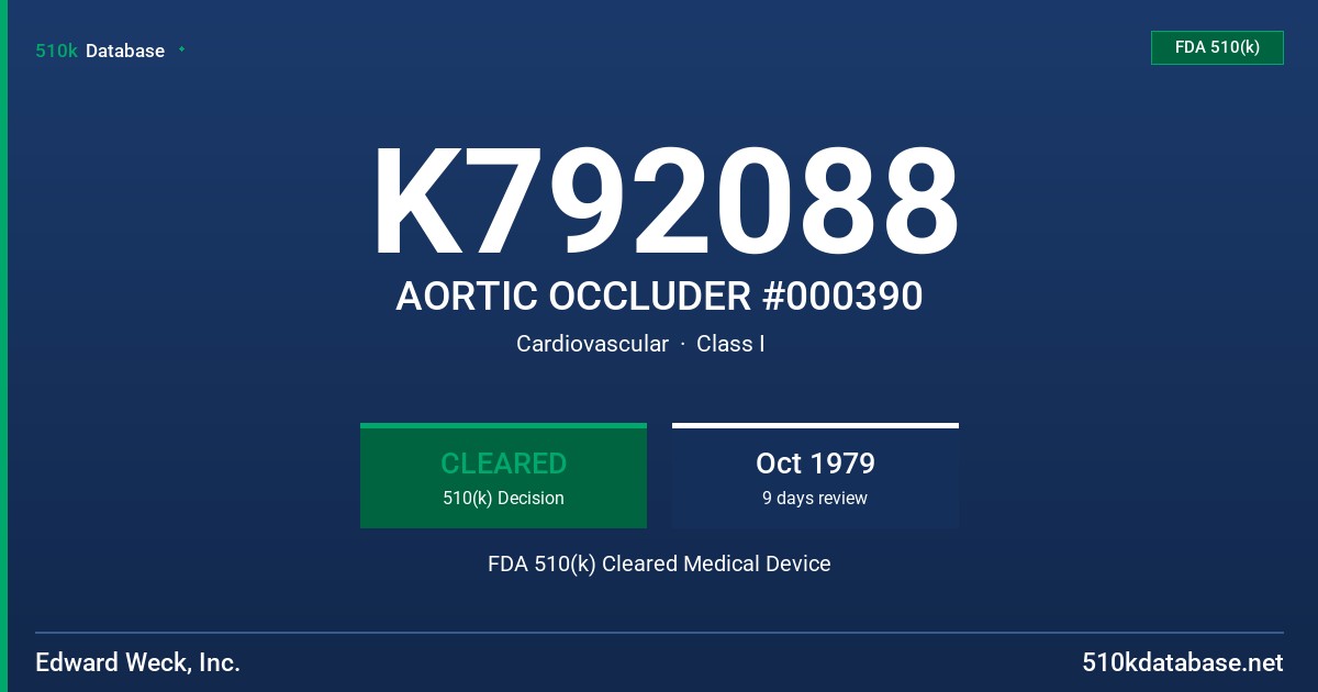 K792088 AORTIC OCCLUDER #000390 FDA 510(k) Cleared Medical Device