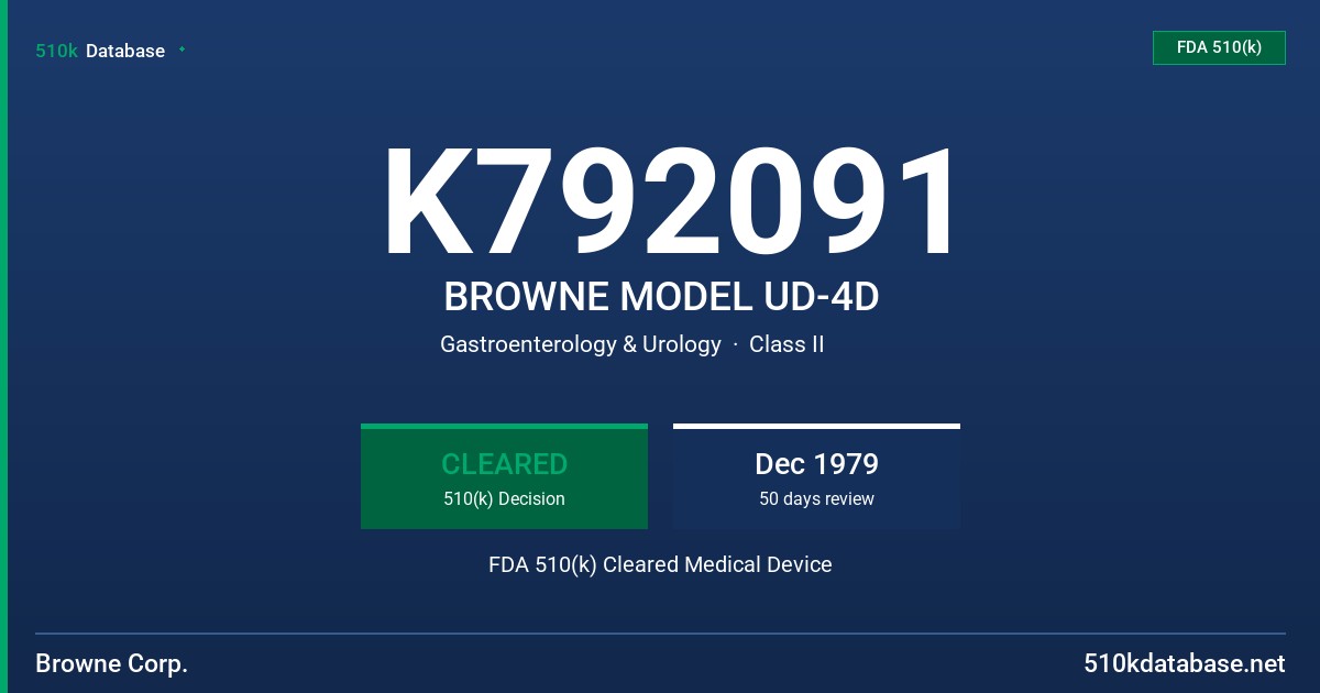 K792091 BROWNE MODEL UD-4D FDA 510(k) Cleared Medical Device