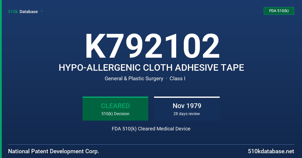 K792102 HYPO-ALLERGENIC CLOTH ADHESIVE TAPE FDA 510(k) Cleared Medical Device