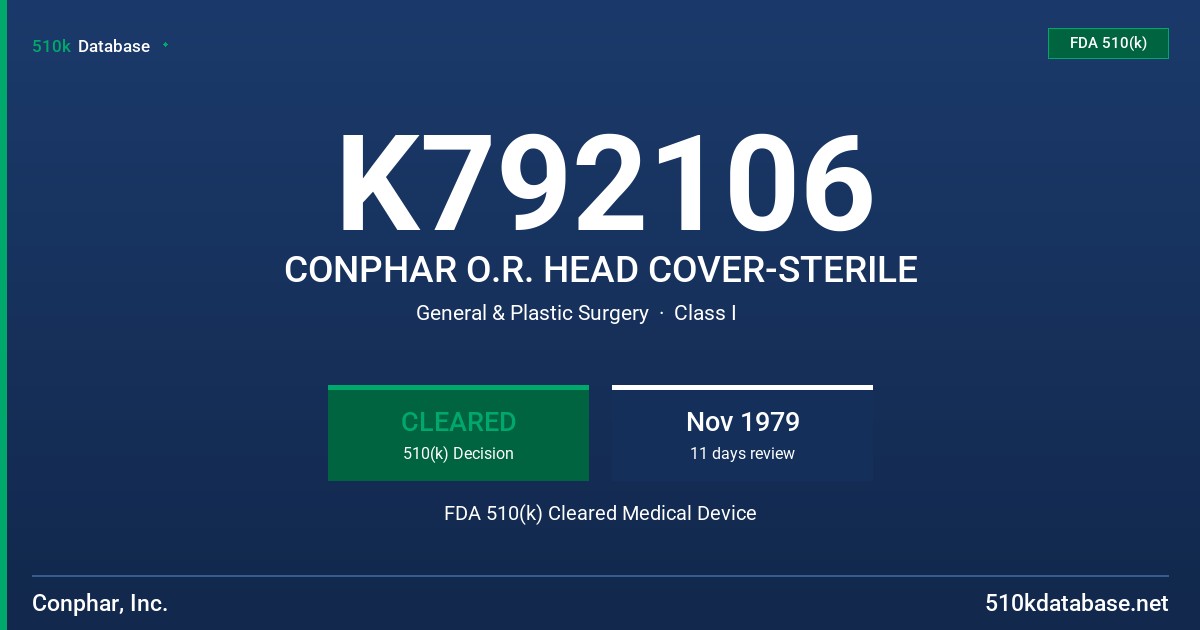 K792106 CONPHAR O.R. HEAD COVER-STERILE FDA 510(k) Cleared Medical Device