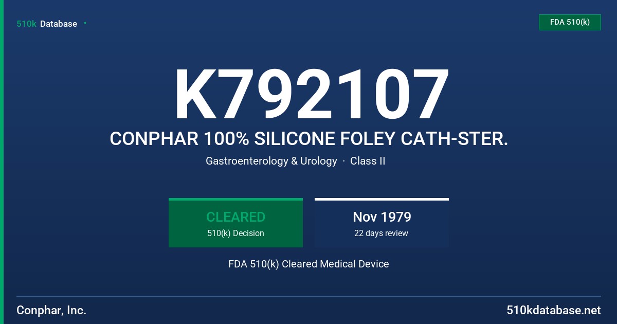 K792107 CONPHAR 100% SILICONE FOLEY CATH-STER. FDA 510(k) Cleared Medical Device