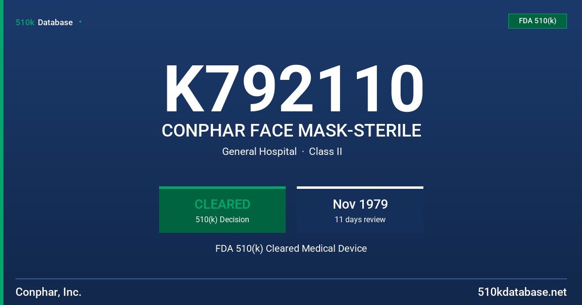 K792110 CONPHAR FACE MASK-STERILE FDA 510(k) Cleared Medical Device