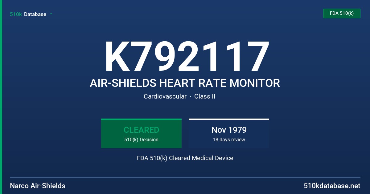 K792117 AIR-SHIELDS HEART RATE MONITOR FDA 510(k) Cleared Medical Device
