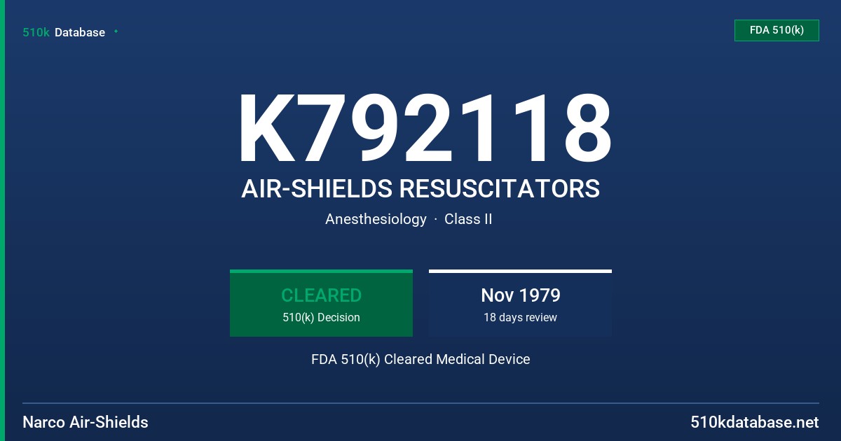 K792118 AIR-SHIELDS RESUSCITATORS FDA 510(k) Cleared Medical Device