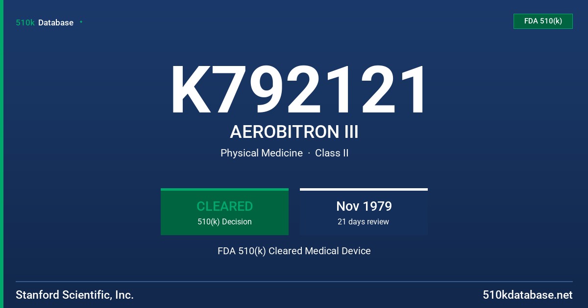 K792121 AEROBITRON III FDA 510(k) Cleared Medical Device