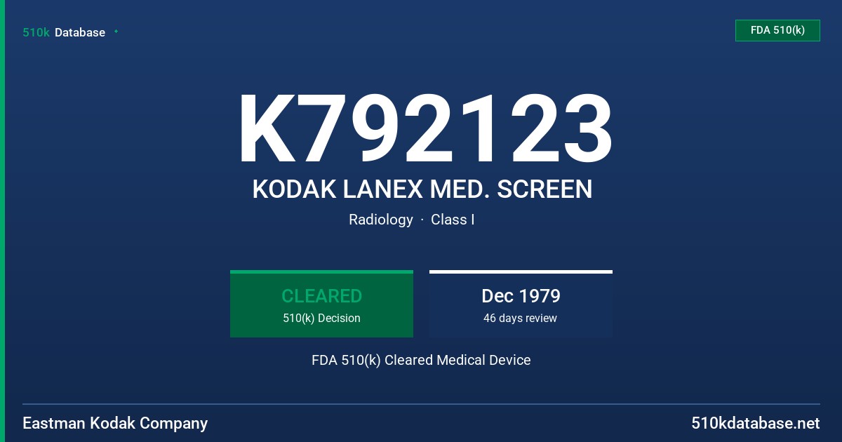 K792123 KODAK LANEX MED. SCREEN FDA 510(k) Cleared Medical Device