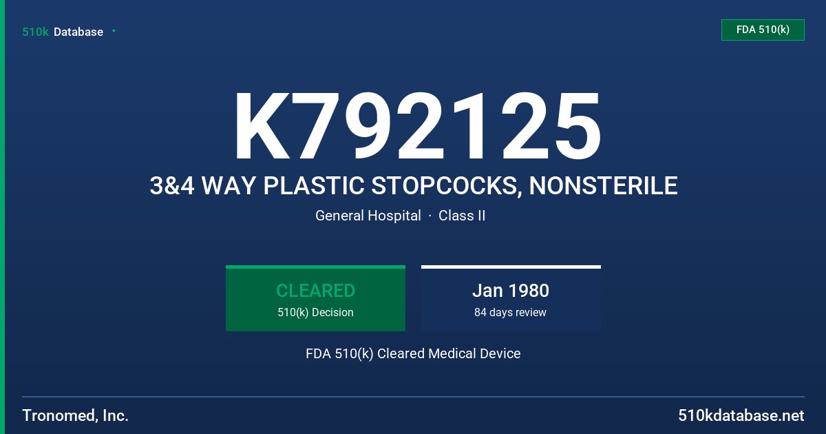 K792125 3&4 WAY PLASTIC STOPCOCKS, NONSTERILE FDA 510(k) Cleared Medical Device