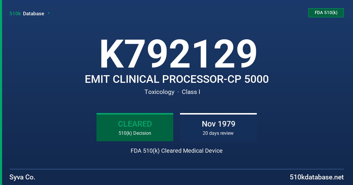 K792129 EMIT CLINICAL PROCESSOR-CP 5000 FDA 510(k) Cleared Medical Device