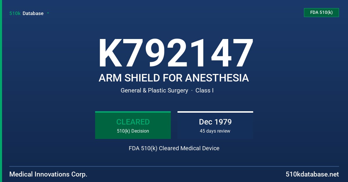 K792147 ARM SHIELD FOR ANESTHESIA FDA 510(k) Cleared Medical Device
