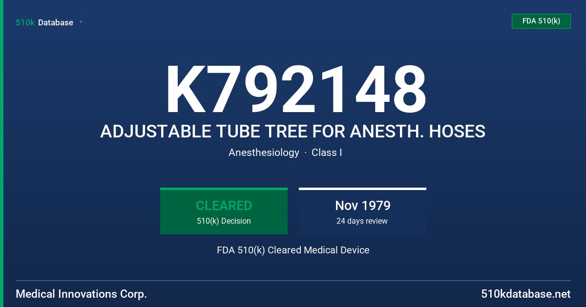 K792148 ADJUSTABLE TUBE TREE FOR ANESTH. HOSES FDA 510(k) Cleared Medical Device