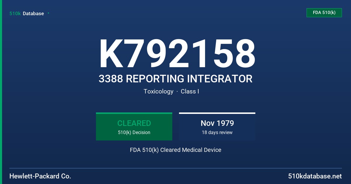 K792158 3388 REPORTING INTEGRATOR FDA 510(k) Cleared Medical Device