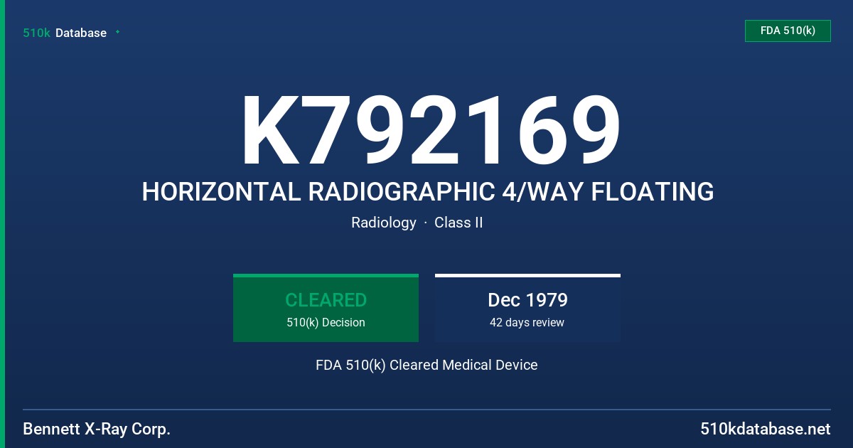 K792169 HORIZONTAL RADIOGRAPHIC 4/WAY FLOATING FDA 510(k) Cleared Medical Device